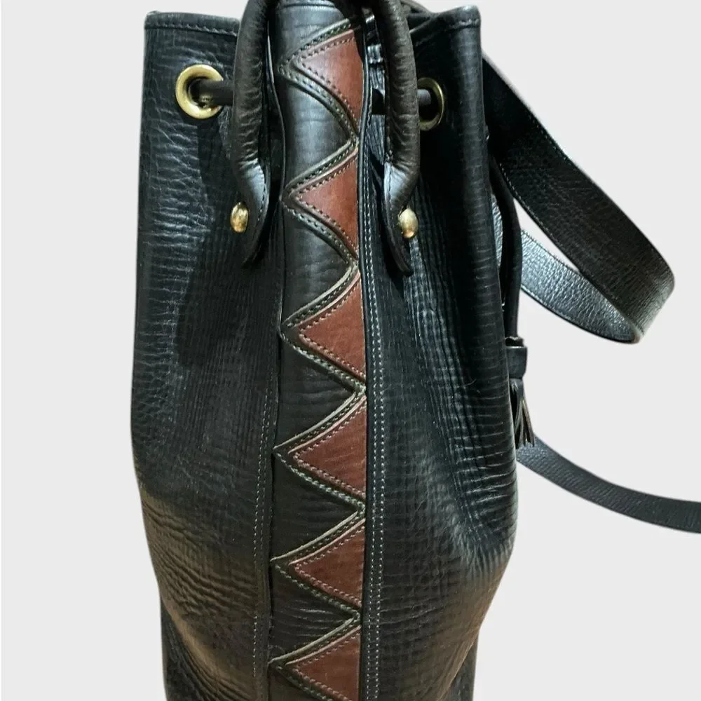 Vintage Dooney & Bourke USA Leather Feed Bag Drawstring Shoulder Purse Black
